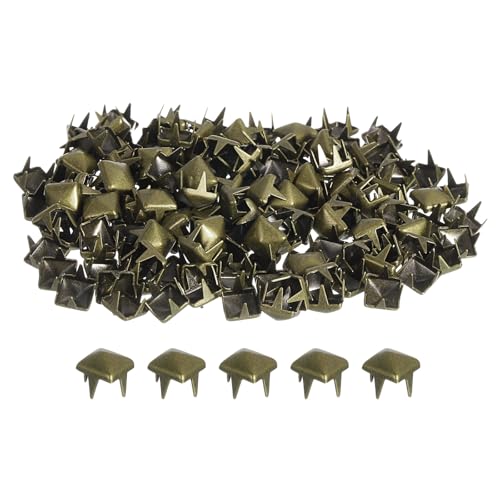 Image of sourcing map 80Pcs Square Pyramid Rivets, 5mm Four-Jaw Studs Spikes, Copper Punk Rock Nailhead Spots for Clothing Bag Leather Shoes (Bronze)