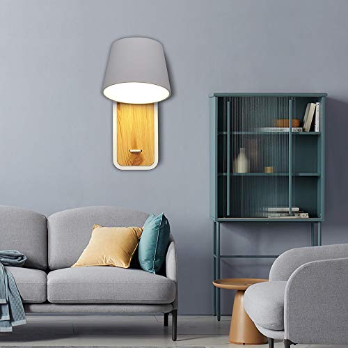 Lámpara de pared nórdica de madera clara para cabecera, sala y pasillo con luz blanca AC100-240V 4
