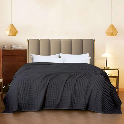 Image of Super Soft & Breathable 100% Microfiber Waffle Blanket - Throw Blanket and Quilt for Bed & Sofa King(102x108) Size - Smoky Black