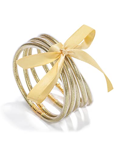 Long tiantian Cute Jelly Bangles Bracelets for Women 80's Neon Pink Glitter Dress Glitter Filled Jelly Bracelet Buddha Purple Dress Accessories Outfit for Women Trendy 2025