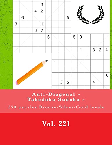 Anti-Diagonal - Takedoku Sudoku - 250 puzzles Bronze-Silver-Gold levels -Vol.221: 9 x 9 PITSTOP. The book Sudoku - Perfect charging for your mind.