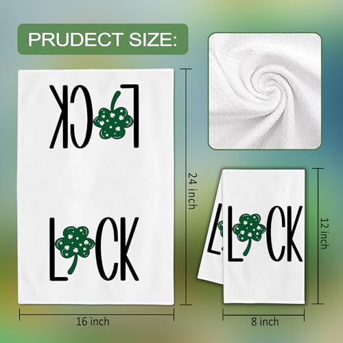 Image of FUTBU St Patricks Kitchen Towels, Green Clover Shamrock Lucky St. Patrick's Day Dish Towels Set of 4 Kitchen Decor, 16x24 Inch Holiday Seasonal Decorations