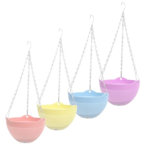 PRETYZOOM Hängekörbe für Pflanzen aus Kunststoff 4 Stück Bunt (Rosa Lila Blau Gelb) für Balkon Garten Wohnzimmer Drinnen und Draußen Dekorative Hängetöpfe