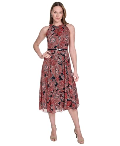 Tommy Hilfiger Women's Sleeveless Halter Neck Fit & Flare Midi Dress