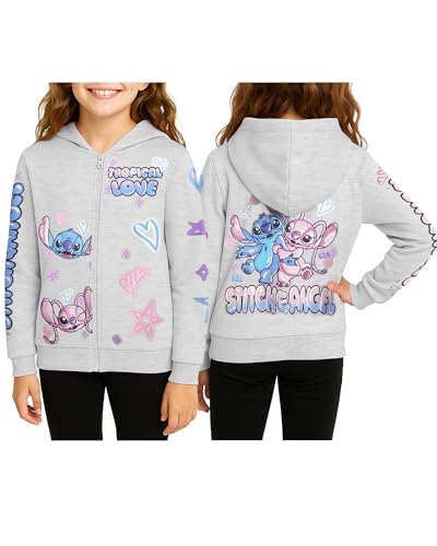 Image of Disney Lilo and Stitch Girls Cozy Fleece Zip Up Graphic Hoodie Sweatshirt