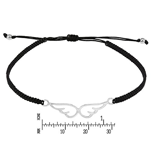 Aeravida Spiritual Angel Wings .925 Sterling Silver Charm On Cotton Rope Adjustable Pull Slide Bracelet #TOP3