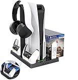 DeHasion Mulfunction PS5 Cooling Stand with Ps5 Controller Charger Docks/Vertical Cooler System/Headset Holder/15-Slot Disc Stoarge for PS5 DE and UHD Edition
