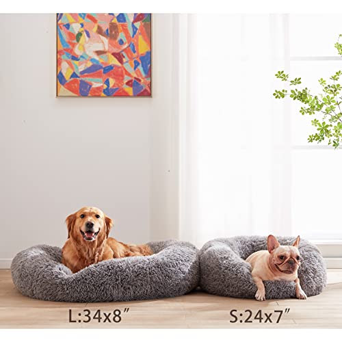 Urgvanz Pet Dog Beds For Large Dogs, Calming Donut Dog Bed, Round Fluffy Dog Beds, Plush Pet Bed For Dogs Up To 90Lbs, 34Inch #TOP1