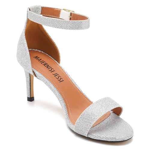 Image of MAIERNISI JESSI Unisex Men's Women's Ankle Strap Heeled Sandals, Open Toe, Buckle Closure, Kitten High Heel