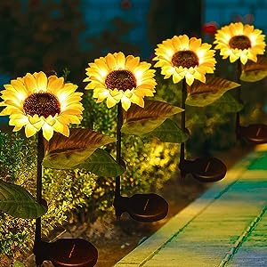 KSBOY Solar Sunflower Lights Outdoor Fall Decor 2 Piece, Flower Lights Fall Yard Decorations, Solar Flowers Christmas Winter Holiday Decorative Garden