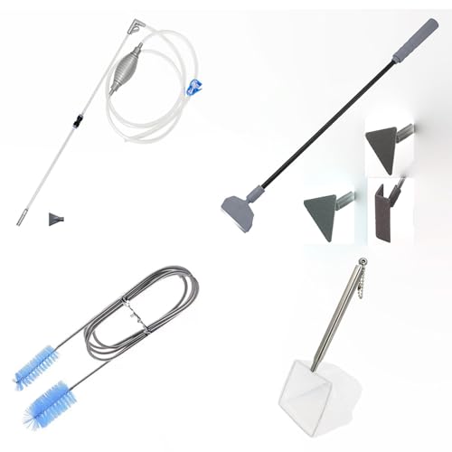 【4in1マルチセット】アクアリウム専用 クリーニングセット水槽掃除キット, 水槽用ブラシ, 配管用クリーニングブラシ, 水換え, 魚の糞吸収 水槽掃除キット ?? 内容物:伸縮漁網(13-39cm)付き 水交換ポンプ(210cm) 水槽用ブラシ(36cm