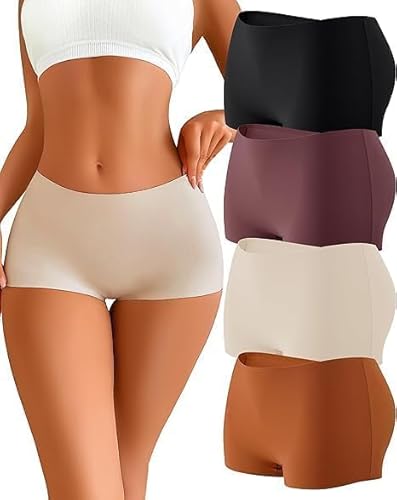 Image of VINIGO Women's Boyshort Panties Ladies Safety Boxer Briefs Anti Chafing Cotton Underwear with Cotton Crotch - Pack of 4 (in, Alpha, L, Multicolor)