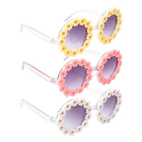 OJIOUI 3 Pcs Kids Sunglasses Girls Round Daisy Flower Shaped Cute Sunglasses for Toddler Age 3-10 UV 400 Protection Outdoor Beach Eyewear