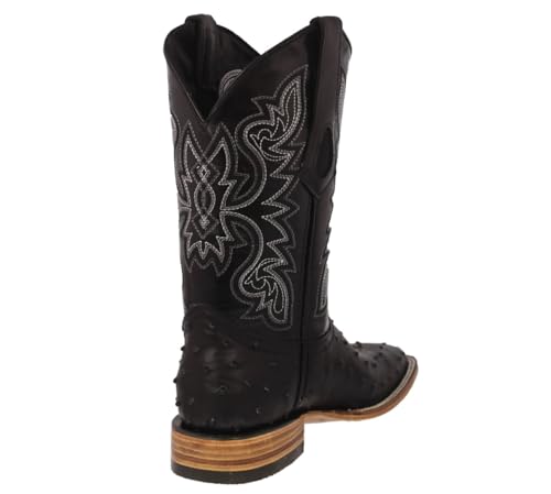 Texas Legacy Mens Black Cowboy Boots Ostrich Quill Print Leather Square Toe Botas3