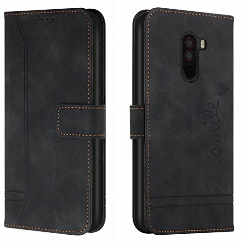 Lihondar Kompatibel mit Xiaomi Pocophone F1 Hülle, Handyhülle Xiaomi Pocophone F1, Leder Klappbar Schutzhülle Tasche Wallet mit Brieftasche [Standfunktion] Cover Flip Hülle Klapphülle (Schwarz)