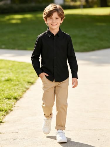 Image of DHTS Boys' Dress Shirts Toddle Boy Long Sleeve Uniform Shirt for Kids