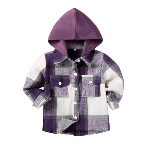 Image of YOUNGER STAR Toddler Kids Boys Girls Flannel Hooded Plaid Shirt Button Baby Red Clothes