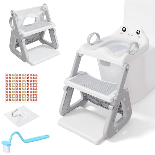 Reducteur Toilette Enfant avec Marche,Stabiliser Rehausseur Toilette Enfant avec Structures Triangulaires,Adaptateur Toilette pour Enfants Garçons et...