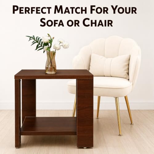 Image of SBF Furniture Small Wooden Side Table with Storage Shelf - 40x40 cm End Table Nightstand - Bedside Table for Bedroom, Living Room, Office - Modern, Durable, Easy-to-Clean Furniture