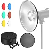 Soonpho 16inch/42cm Silver Metal Beauty Dish Bowens Mount Standard Reflector with Storage Bag,Honeycomb Grid and Six-Color Diffuser for GODOX NEEWER Strobe Flash LED Video Light