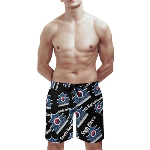 South Korea Flag Men's Swim Trunks Quick Dry Board Shorts Hawaiian Beach Shorts With Pocket3