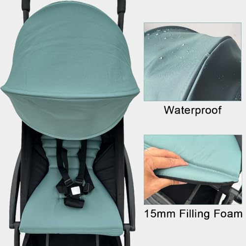 Stroller Accessories Canopy, Seat Cushion & Seat Base Compatible with Babyzen YOYO Strollers, Pushchair Accessories Replacement Kit, Waterproof Fabric (Aqua Blue) - Thumbnail 3