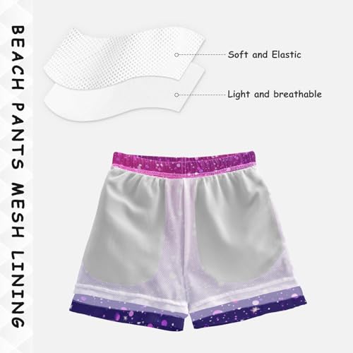 Pigsaly Boys Swim Trunks Bright Magenta Violet Gradient Flashing Glitter Boys Board Shorts Swimsuit Swimwear 4T4