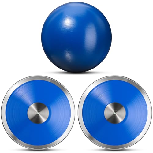 Motionchic 3 Pcs Shot Put and Discus Set Include 4kg Iron Shot Put Ball and 2 Pcs 1kg Track and Field Discus for High School Men Women Sports Training Throwing Competition Practice Equipment(Blue)