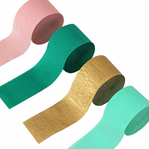 Sage-Green Pink-Gold Crepe Paper Streamers - 8 Rolls Green Party Decorations Streamer Birthday Rustic Wedding Bridal-Shower Bachelorette Engagement Paper Flowers Valentines Mothers Day Decor Panduola #TOP2