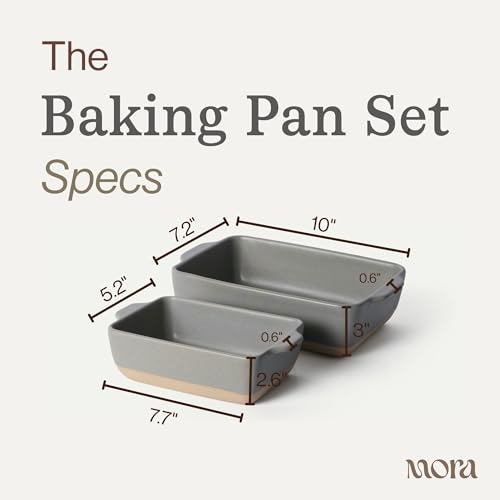 Image of Mora Ceramic Set of 2 Baking Dishes For Casserole, Banana Bread, Brownies, Broiling, Roasting, and Baking. 7x11 in and Loaf Pans - Porcelain Serving Bakeware from Oven to Table. Freezer Safe - Peppercorn