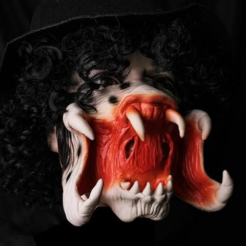 Wellinology Comfy Easy Halloween Costume Monster Predator Mask Halloween Scary Mask, Latex Creepy Half Face Elastic Band Realistic Horror Creature Devil Demon Cosplay Costume Mask Party Props Cover