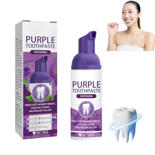 Zahnaufhellung, Violette Zahncreme, Lila Zahnpasta für strahlend weiße Zähne, Effektive Fleckenentfernung durch, Gelbverfärbungen, Strahlendes Lächeln (1 Stück)