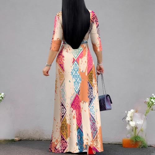 Image of PinkPatty Women's Print Maxi Dresses 3 /4 Sleeve Flowy Long Dress V Neck Wrap Tie Waist Sundress