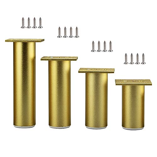 Furniture legs 4 Pack Patas para Mueble, Redondo Patas de Mesa, Mueble de Reemplazo, Aleación de Aluminio,Capacidad de Carga 400KG,Oro,Altura 6cm-30cm