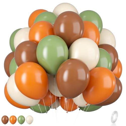 Image of Sage Green and Orange Balloons, 12 Inch Green Brown Orange Balloons Olive Green Brown Beige Jungle Safari Wild Woodland Balloon for Birthday Wedding Baby Shower Party Decorations