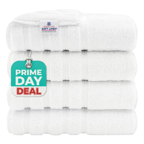 American Soft Linen Luxury 4 Piece Bath Towel Set, 600 GSM 100% Cotton Turkish Bath Towels for Bathroom, 27x54 in Extra Large Bathroom Shower Towels, White