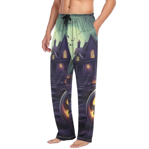 Men's Pajama Pants Scary Night Halloween Pumpkins Sleep Pajama Lounge Pant with Pockets, Elastic Waistband4