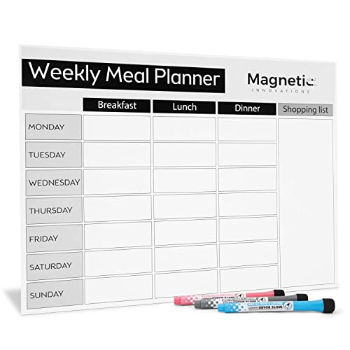 Magnetic Innovations Large A3 Fridge Meal Planner Board, Ideal as a Weekly Family Diet Planner, Food Shopping List, Menu Board, Includes 3 Dry Wipe Markers