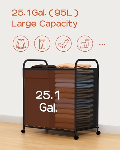 Laundry-Basket-with-Wheels-2-Section-Rolling-Laundry-Hamper-Laundry-Sorter-with-Removable-Liner-Steel-Frame-with-Handle-95L-236-x-13-x-252-Inches-Black-LHC120B01