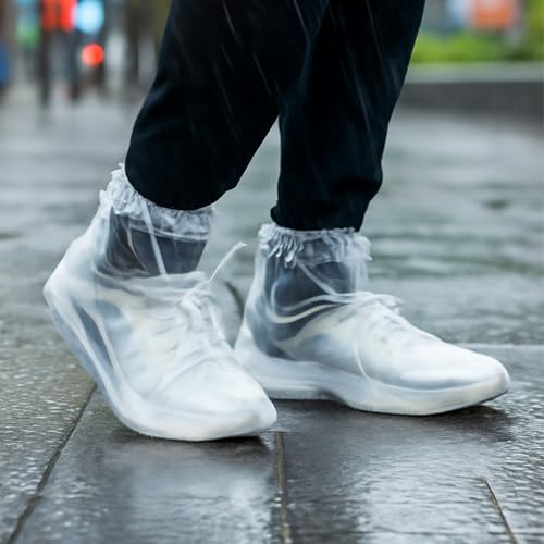8 Pairs Shoe Covers Disposable Non-Slip Boot Covers Plastic Waterproof Shoe Protectors Cover Fits All Sizes of Shoes for Men and Women Rain Outdoor Indoors Overshoes House Cleaning (Transparent)