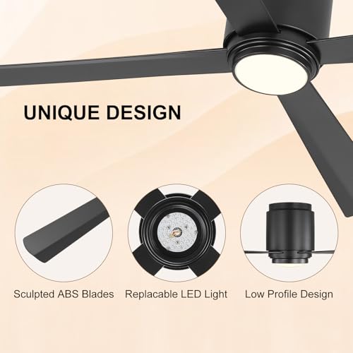 WINGBO 54 Inch Wet-Rated Ceiling Fan with Dimmable Light, 4 ABS Blades, 6-Speed Quiet DC Motor, 3 CCT, Waterproof Flush Mount Ceiling Fan for Porch, Gazebo, Patio, Outdoor & Indoor, Matte Black - Image 5