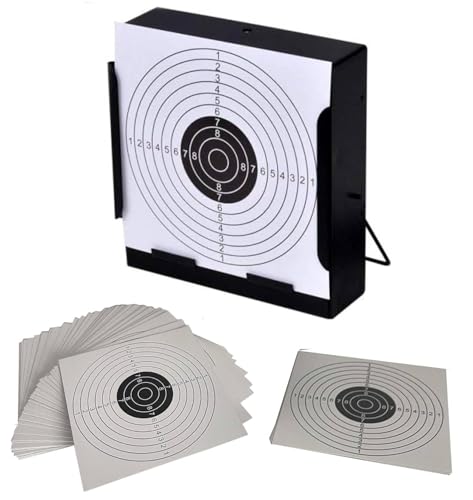 ADCSHOP. Tiro al Blanco, Tragabalín + 50 Dianas, para Airsoft, Airgun, pellets y Tiro perdigones, para dianas estándares de 14 * 14 cm, Material de Acero, Negro - para Colgar o sobre Superficie