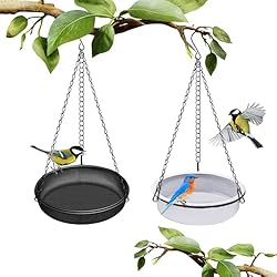 Bebedero Pajaros Exterior Colgar, Comedero Pajaros...: Comedero De Pájaros De Metal: La bandeja del comederos para pajaros está hecha de acero inoxidable con un revestimiento antioxidante en la superficie, que es más duradero que las bandejas de malla de metal ordinarias y más adecuado para uso en jardin...