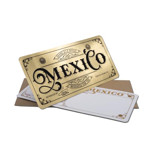 The UK Factory Deluxe Mexico Gold Foil Ticket with envelope. Perfect for surprise trips to Mexico!