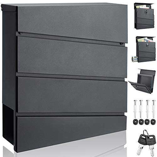 MONZANA® Post Box | Wall Mounted Letter Box Steel | Waterproof | Letterbox Newspaper Holder Compartment | 2 Keys | Easy to Install | Secure Parcel | Anthracite