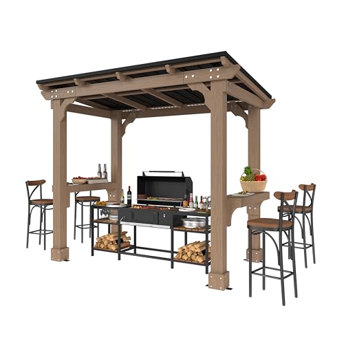 MUPATER 8x5 Wooden Grill Gazebo with Metal Roof & Shelves