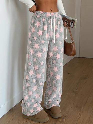 Image of ZAFUL Women's Fuzzy Plush Pajama Pants Wide Leg Pj Bottoms Lounge Pants | Soft Fluffy Sleep Pants Drawstring Elastic Waist Teddy Pjs for Women No Pockets