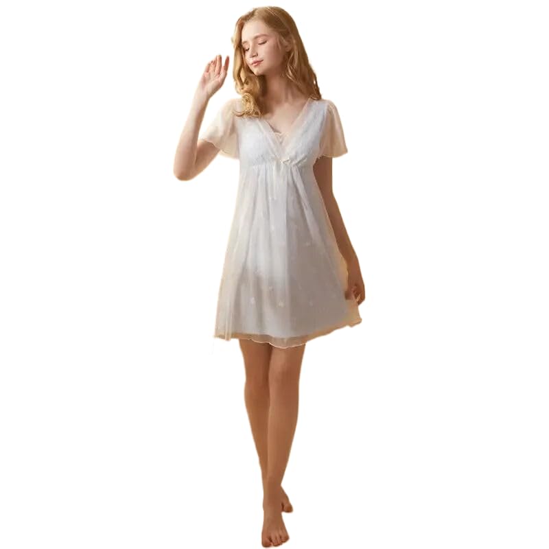 OFFSUM Camicia da Notte Donna - Ricamo in Pizzo A Rete Estiva Indumenti da Notte da Principessa Carini Temperamento Sexy con Scollo A V Leggero E Traspirante Camicia da Notte Casual