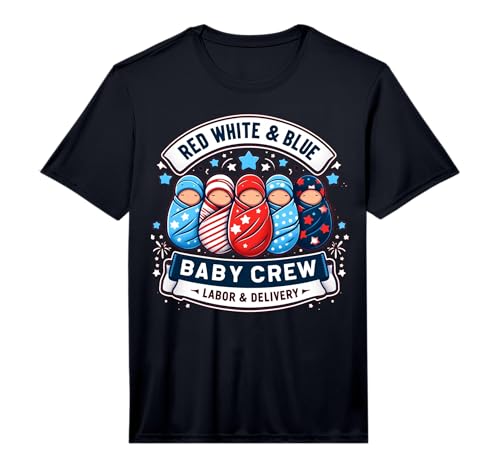 Mens 4th of July Nurse Red White Blue Baby Crew Labor & delivery Performance T-Shirt