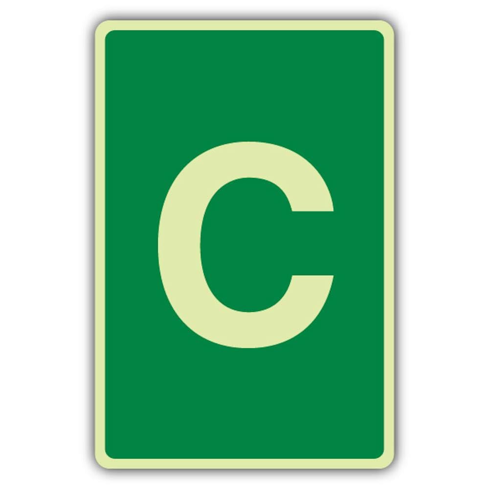 V Safety Photoluminescent C Label - Green Safety Sign - 150 x 225 mm - 1.2mm Rigid Plastic - Triple Glow